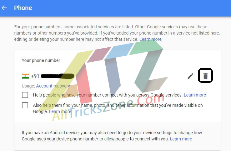 Remove Mobile Number from Gmail Account