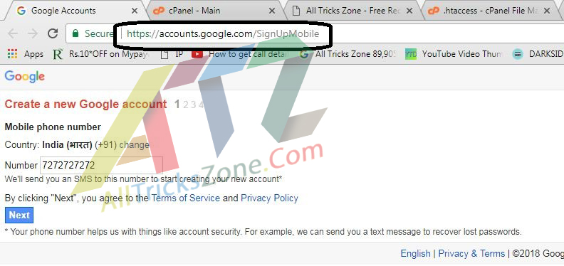 create gmail account without phone number verification